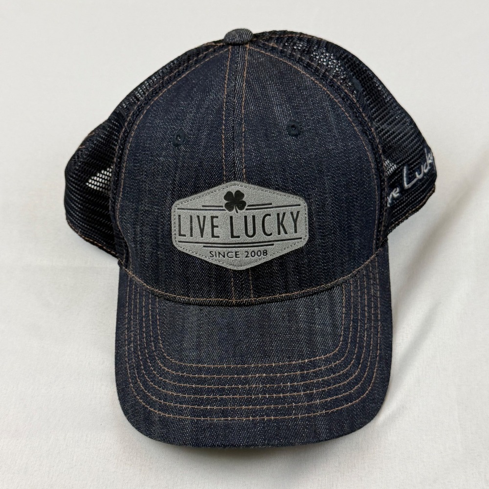 Black Clover Trucker Hat Mens OSFM Blue Denim Mesh Live Lucky Snapback Cap